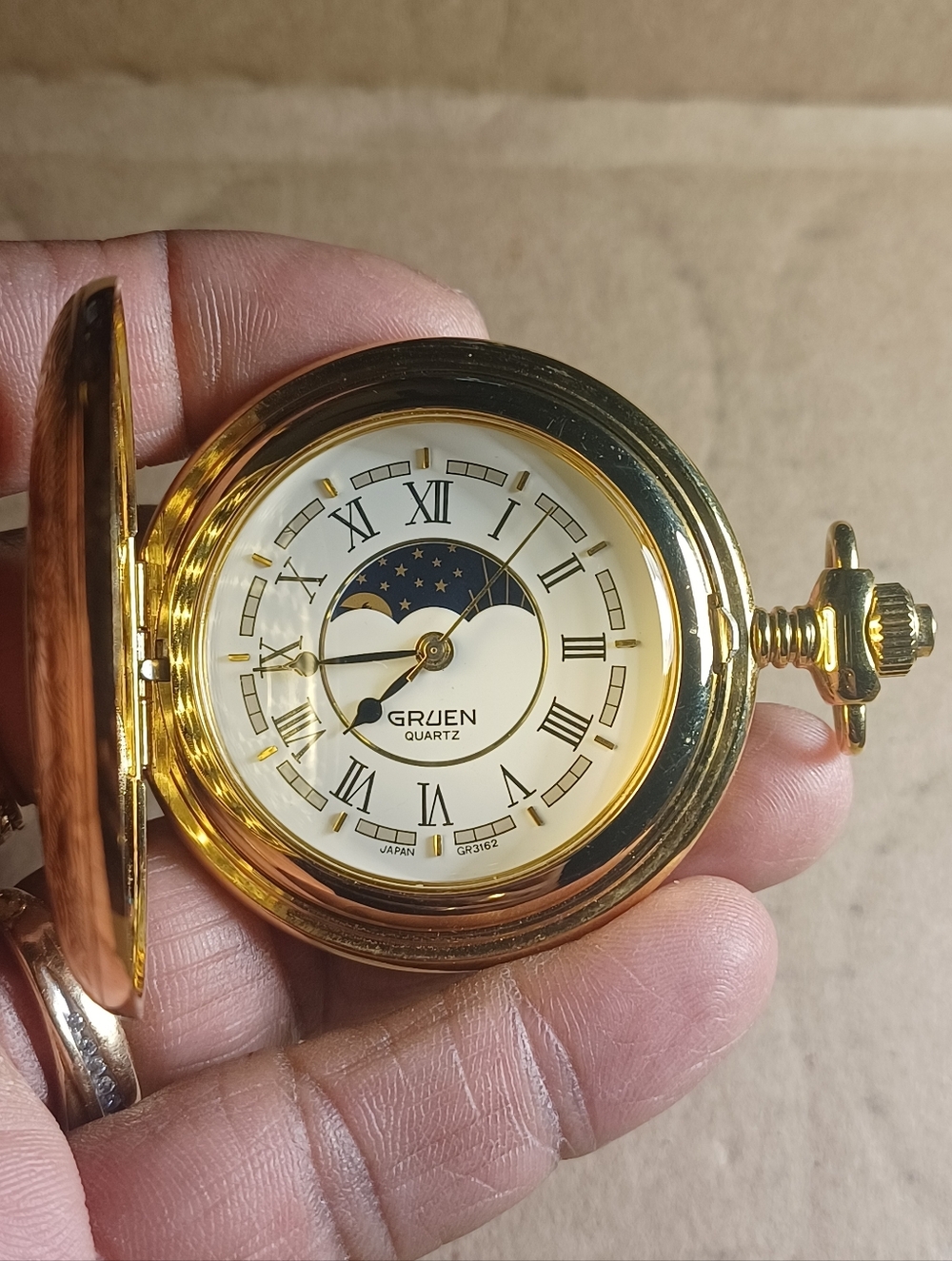 Gruen Gold-tone Moonphase Pocket Watch